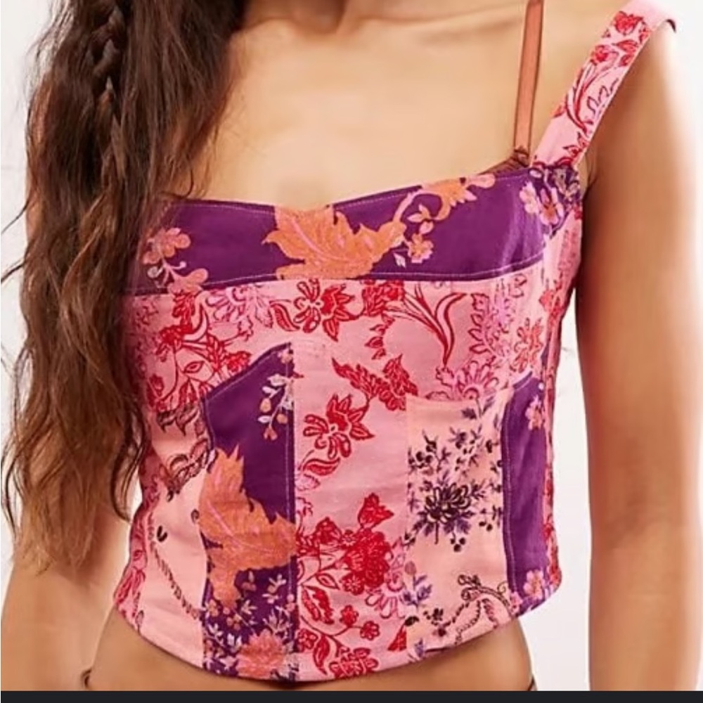 Free People Bustier Crop corset style  Top in Pink and Purple Large. Rare find.